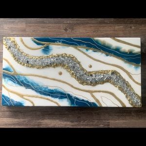 Resin art - blue and white with gold accents